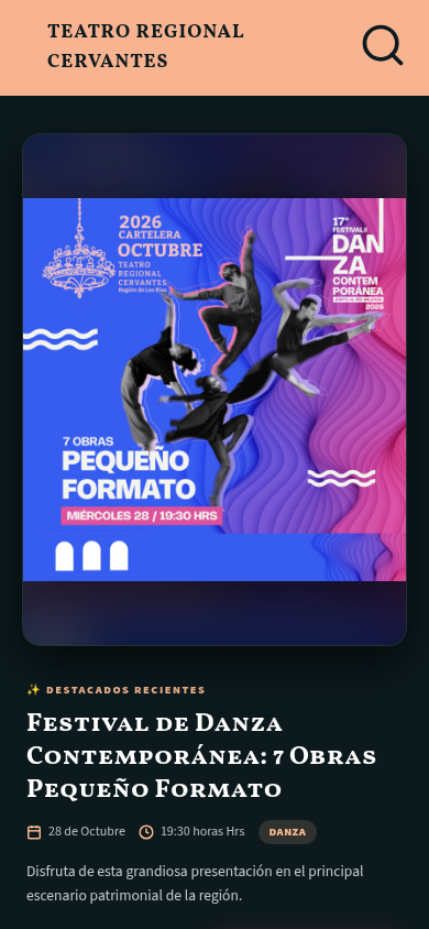 Captura oficial de la cartelera de la aplicación del Teatro Regional Cervantes